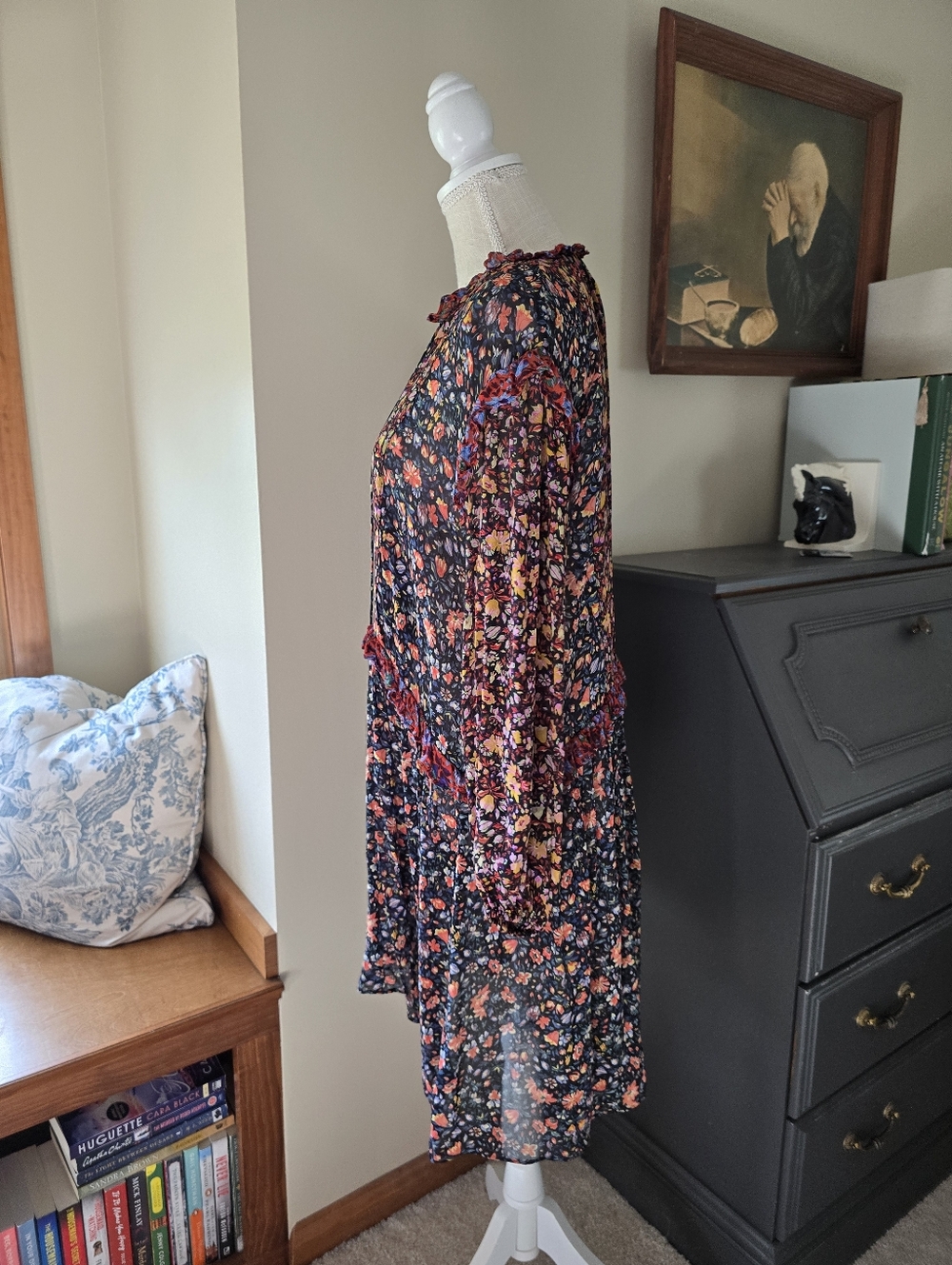By Anthropologie Size Small Sheer Floral Ruffle Dress - Picture 6 of 13
